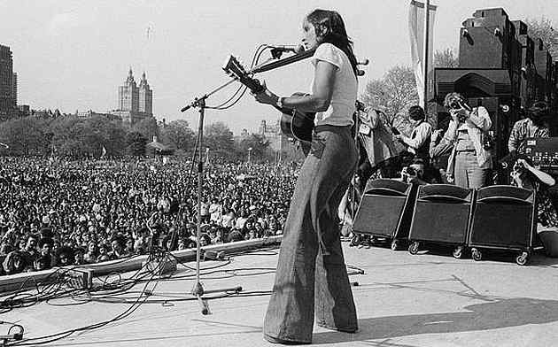 Peace activist folksinger Joan Baez at the April 30, 1975 War is Over rally in New York City's Central Park